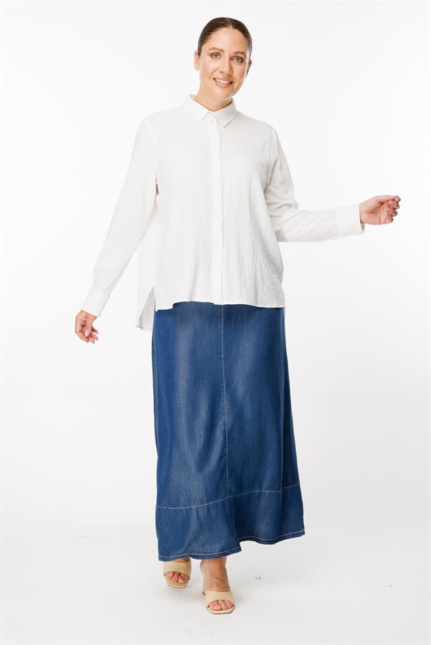 Büyük Beden Uzun Kollu Yanı Yırtmaçlı Gömlek-KEMIK