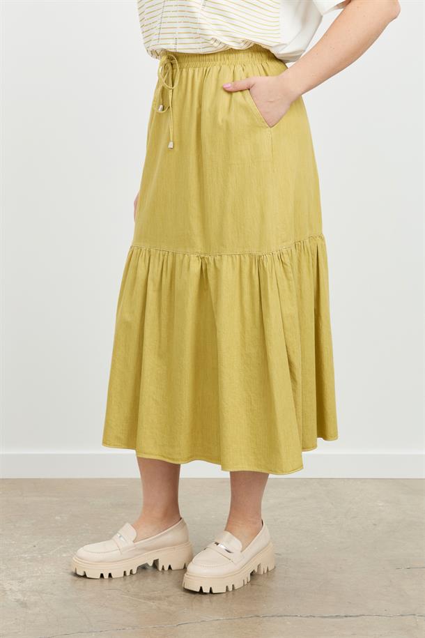 Büyük Beden Volanlı Uzun Etek-SARI
