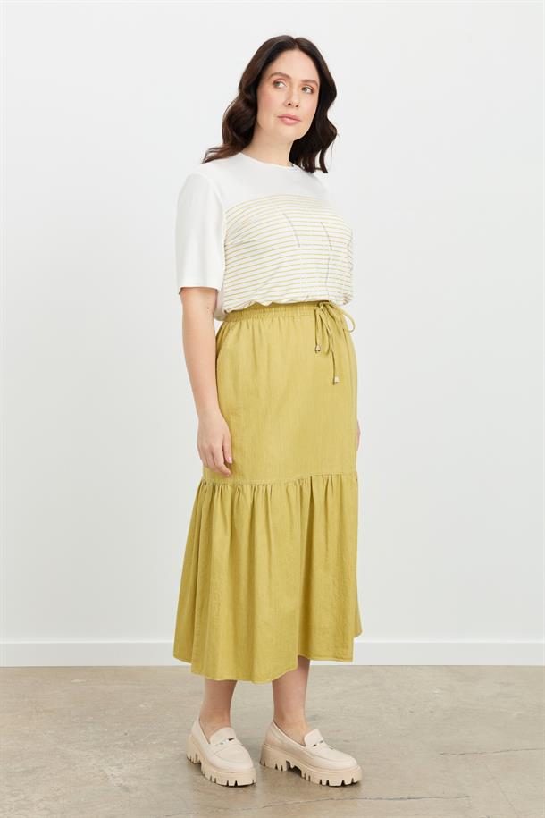 Büyük Beden Volanlı Uzun Etek-SARI