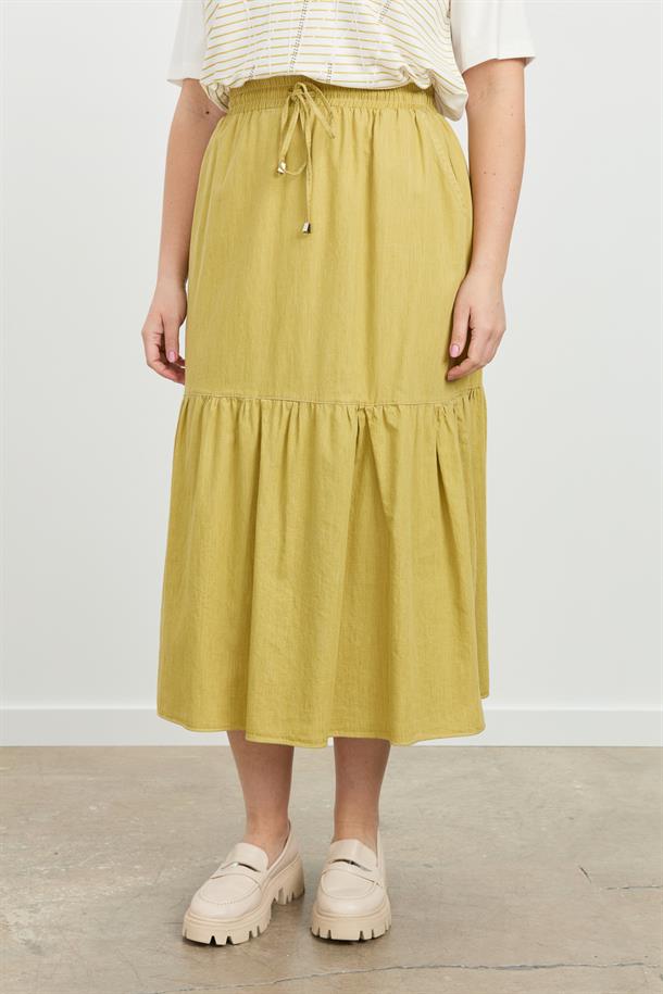 Büyük Beden Volanlı Uzun Etek-SARI