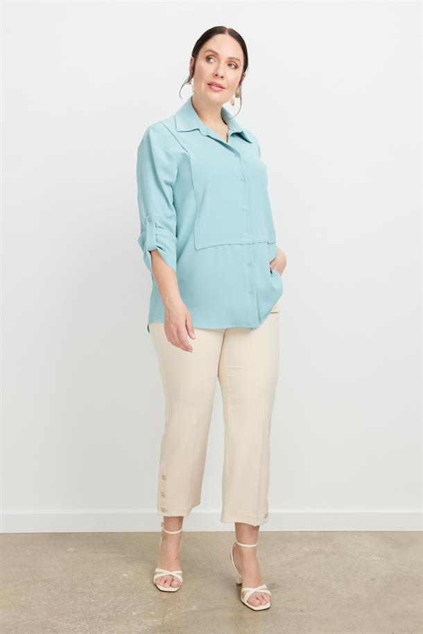 Büyük Beden Yakası Broşlu Gömlek-MINT