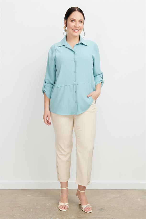 Büyük Beden Yakası Broşlu Gömlek-MINT