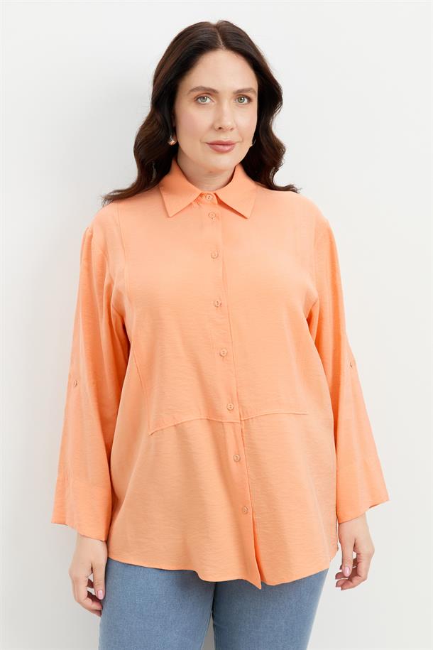 Büyük Beden Yakası Broşlu Gömlek-SOMON