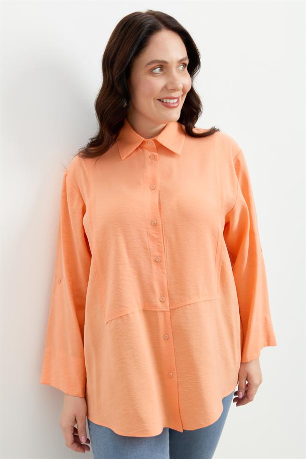 Büyük Beden Yakası Broşlu Gömlek-SOMON