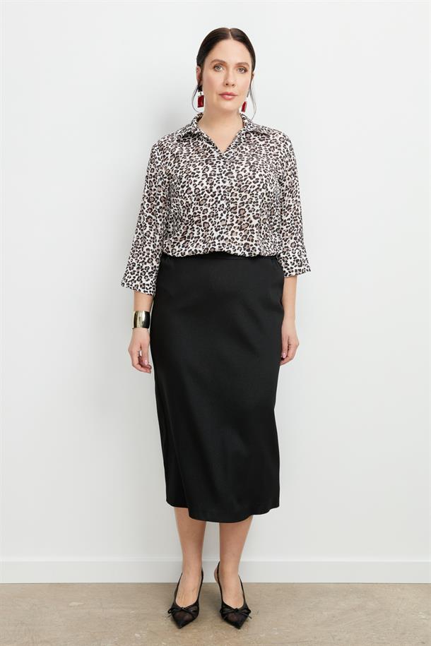 Büyük Beden Yanları Lastikli Etek-SİYAH