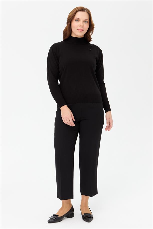 Büyük Beden Yarım Balıkçı Basic Triko Kazak-SİYAH