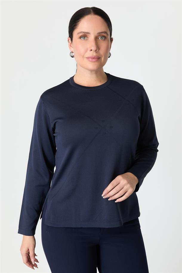 Büyük Beden Yuvarlak Yaka Triko kazak-LACI