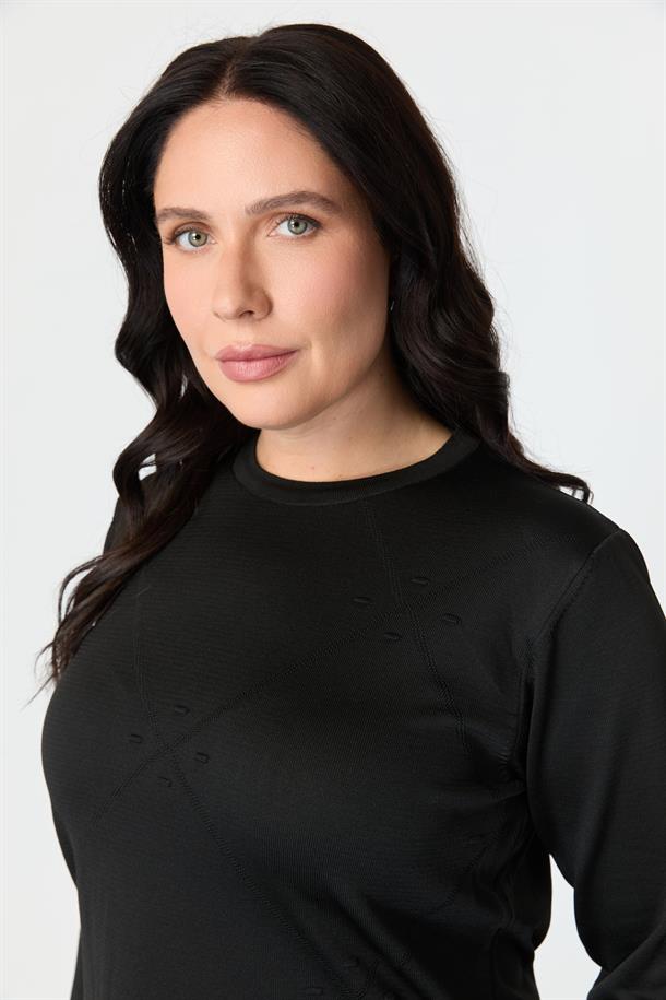 Büyük Beden Yuvarlak Yaka Triko kazak-SİYAH