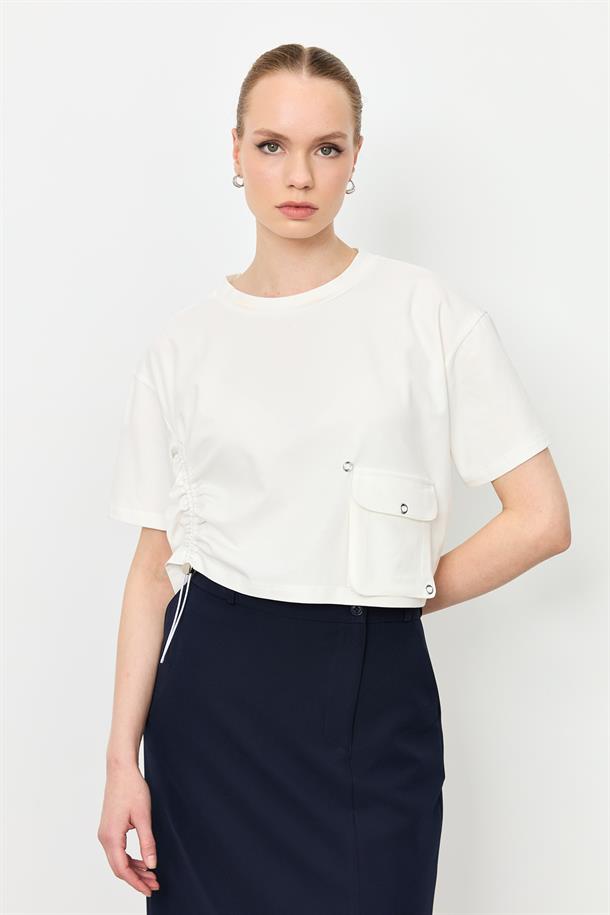 Büzgü Detay Cepli Bluz-KEMIK