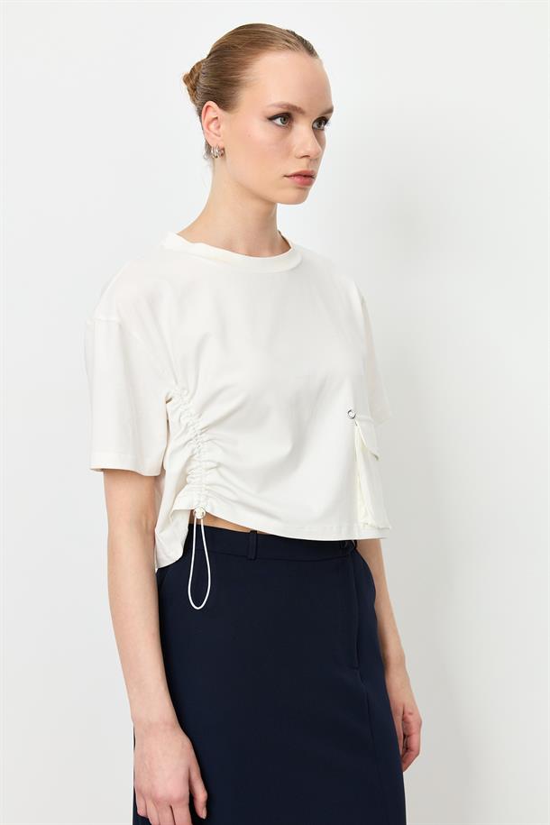 Büzgü Detay Cepli Bluz-KEMIK