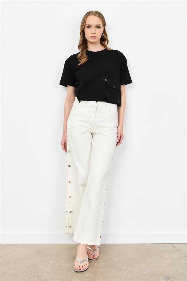 Büzgü Detay Cepli Bluz-SİYAH