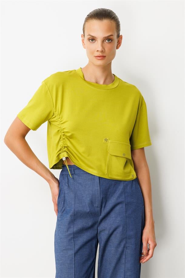 Büzgü Detay Cepli Bluz-Y.YEŞİLİ