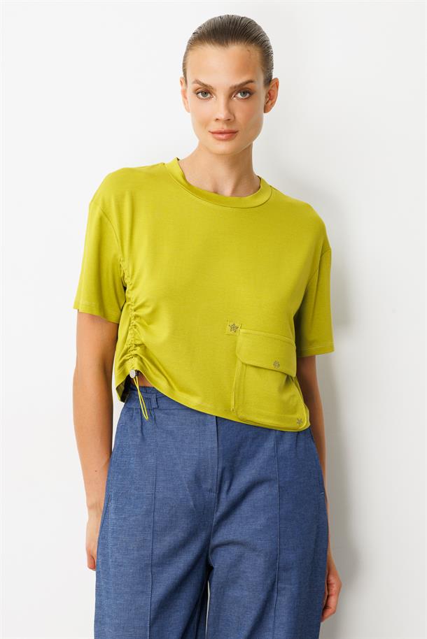 Büzgü Detay Cepli Bluz-Y.YEŞİLİ