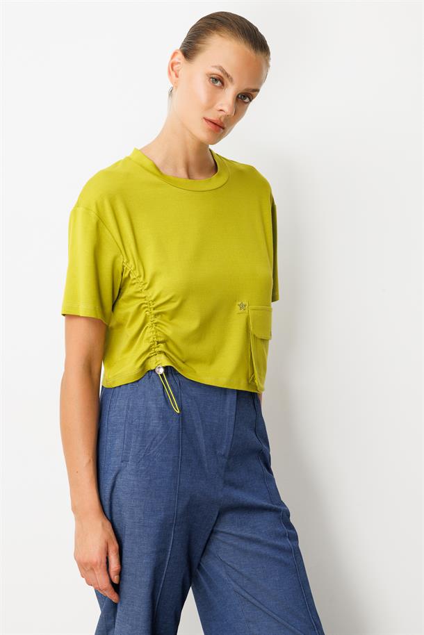 Büzgü Detay Cepli Bluz-Y.YEŞİLİ