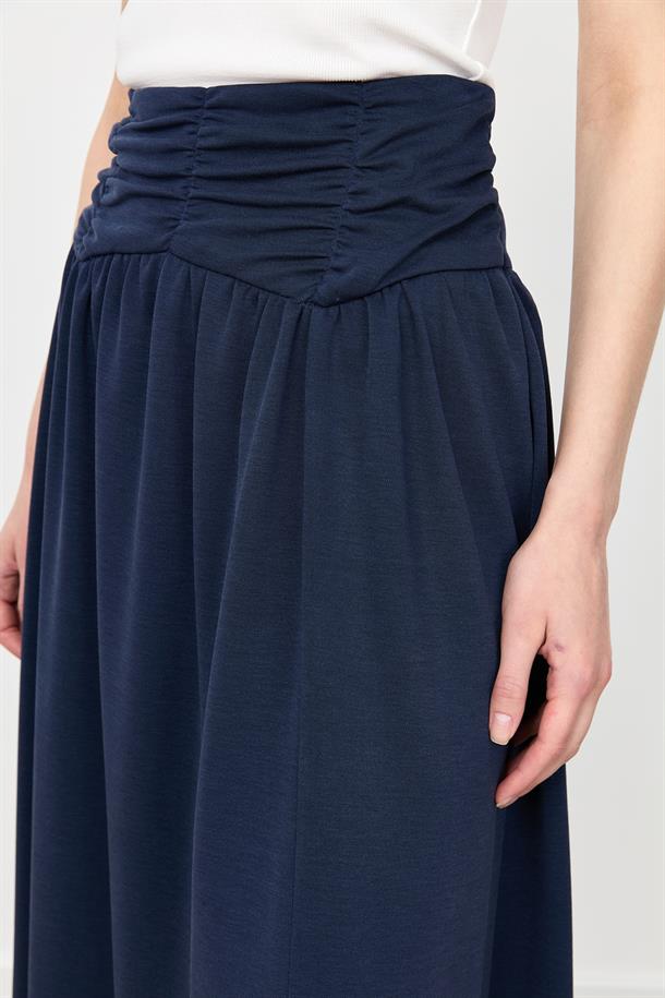 Büzgü Detay Yüksek Bel Uzun Etek-LACI