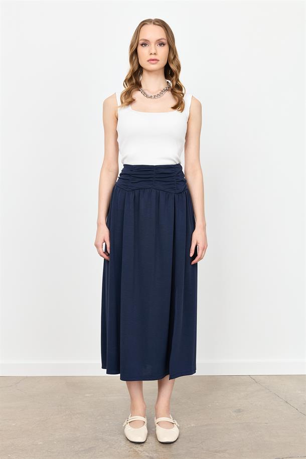 Büzgü Detay Yüksek Bel Uzun Etek-LACI