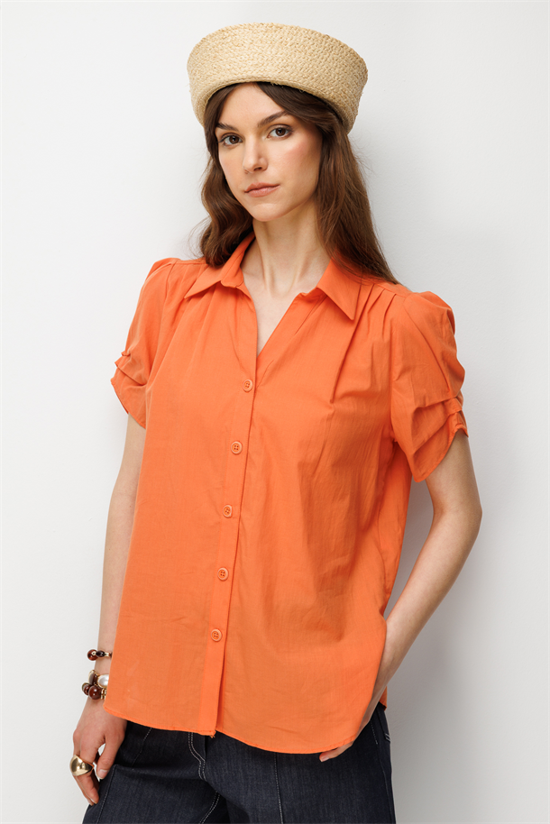 Büzgü Kol Pamuklu Gömlek-SOMON