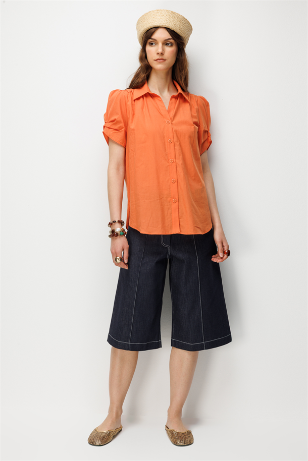 Büzgü Kol Pamuklu Gömlek-SOMON