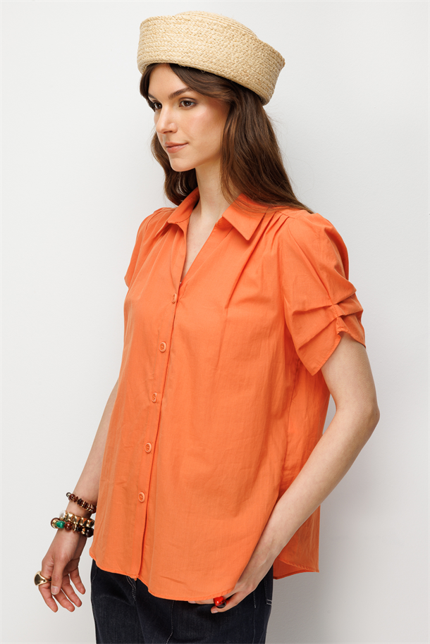 Büzgü Kol Pamuklu Gömlek-SOMON