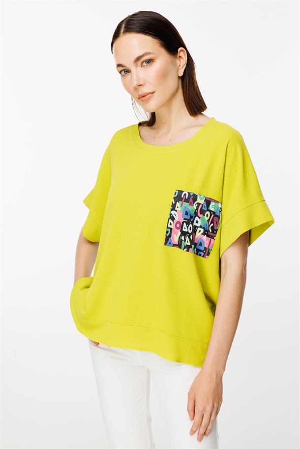 Cebi Baskı Detaylı Bluz-FISTIK YEŞİLİ