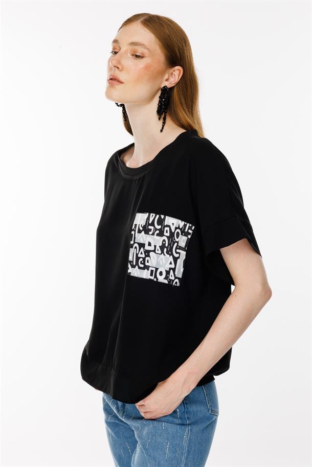 Cebi Baskı Detaylı Bluz-SİYAH