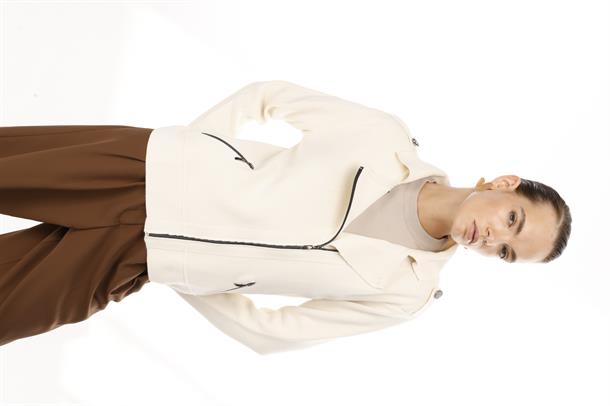 Ceket Yaka Cepli Triko Mont-KREM