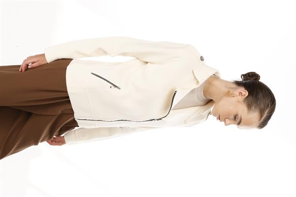 Ceket Yaka Cepli Triko Mont-KREM