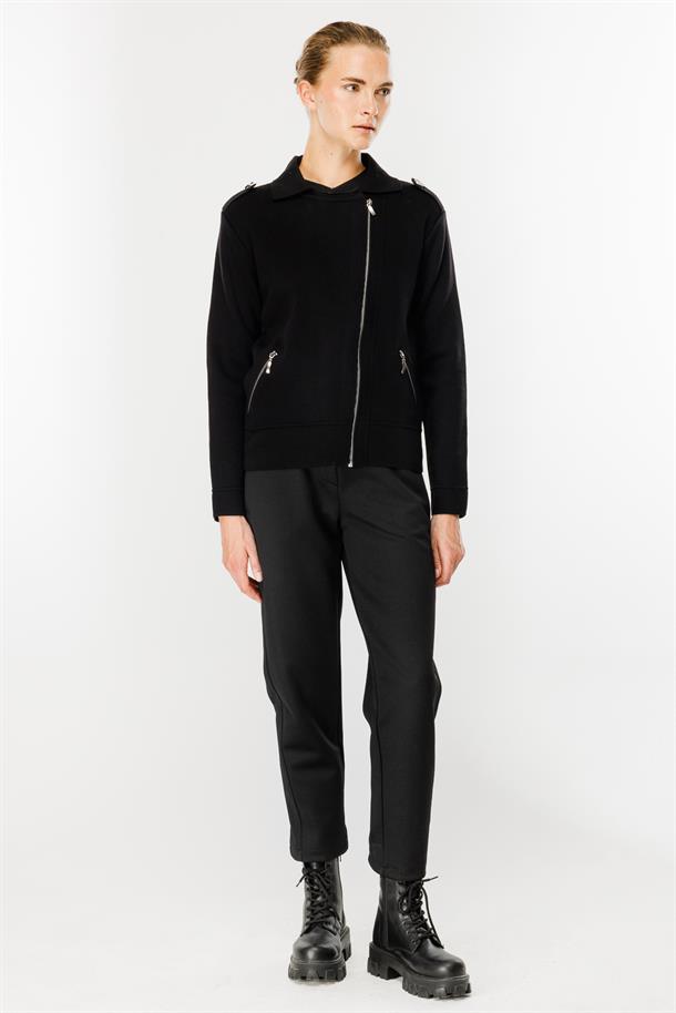 Ceket Yaka Cepli Triko Mont-SİYAH