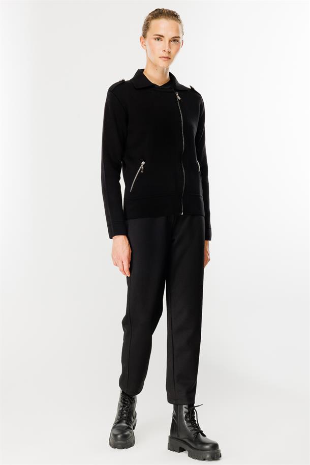 Ceket Yaka Cepli Triko Mont-SİYAH