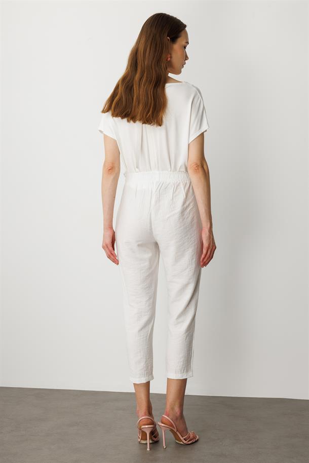 Cep Detay Beli Lastikli Pantolon-EKRU