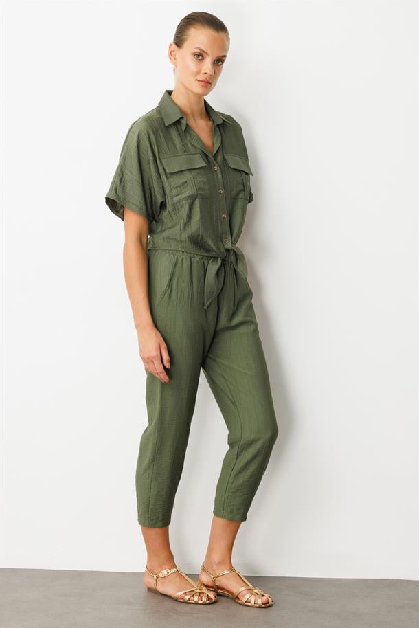 Cep Detay Beli Lastikli Pantolon-HAKİ