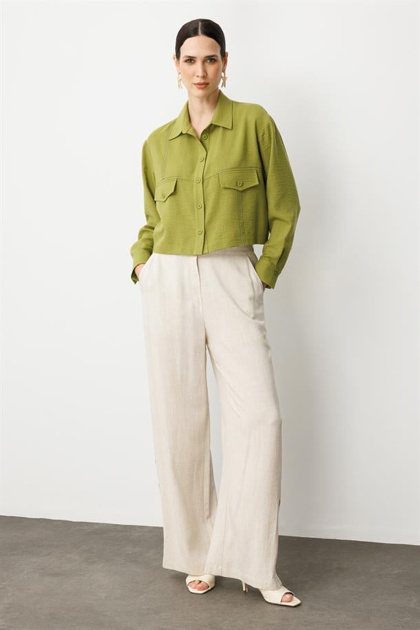 Cep Detay Crop Gömlek-Y.YEŞİLİ