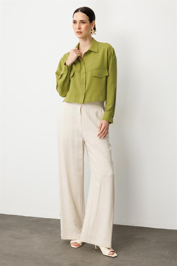 Cep Detay Crop Gömlek-Y.YEŞİLİ