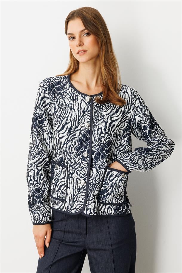 Cep Detay Desenli Kapitone Ceket-LACI