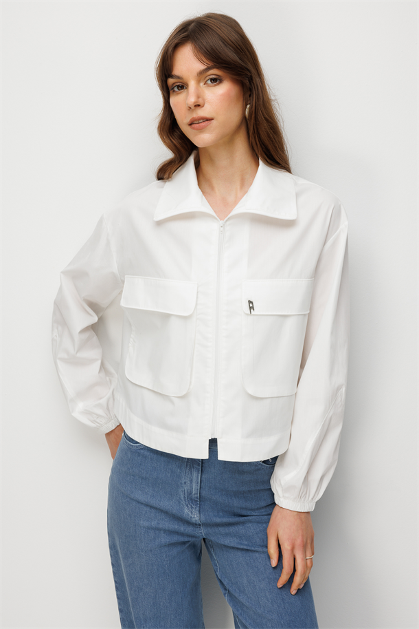 Cep Detay Fermuarlı Gömlek-EKRU