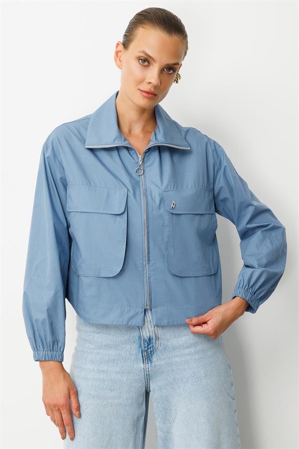 Cep Detay Fermuarlı Gömlek-İNDİGO