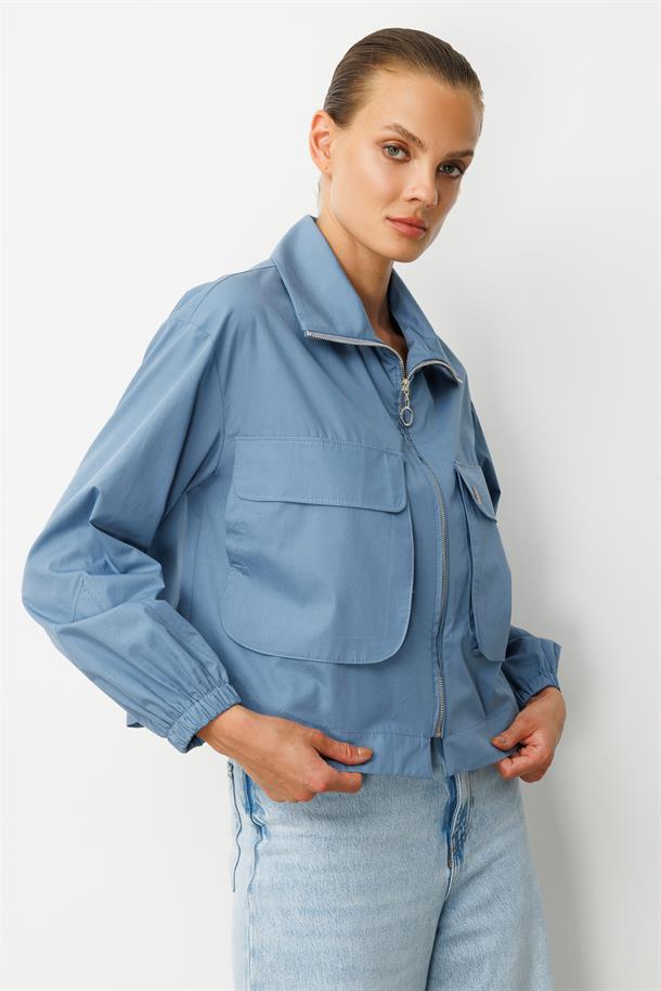 Cep Detay Fermuarlı Gömlek-İNDİGO