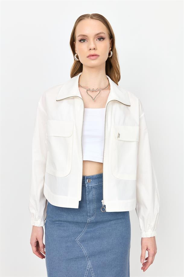 Cep Detay Fermuarlı Gömlek-KEMIK