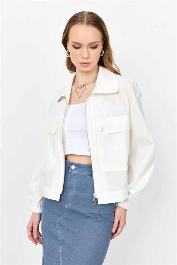 Cep Detay Fermuarlı Gömlek-KEMIK