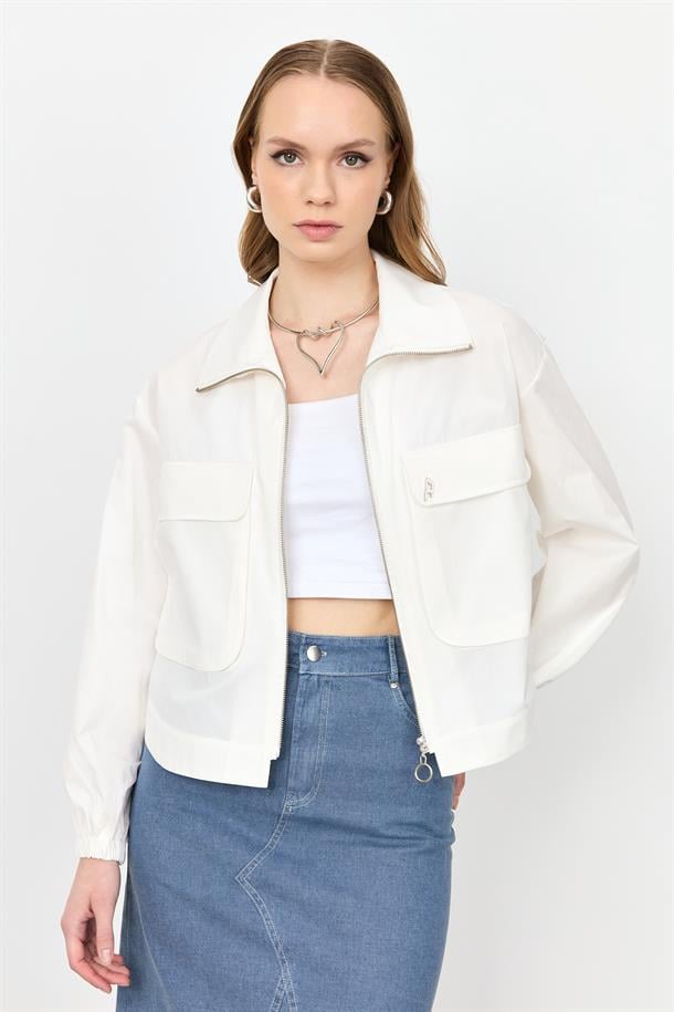 Cep Detay Fermuarlı Gömlek-KEMIK