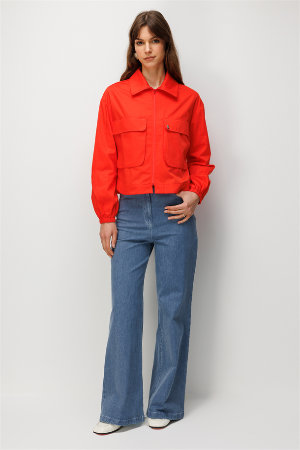 Cep Detay Fermuarlı Gömlek-MERCAN