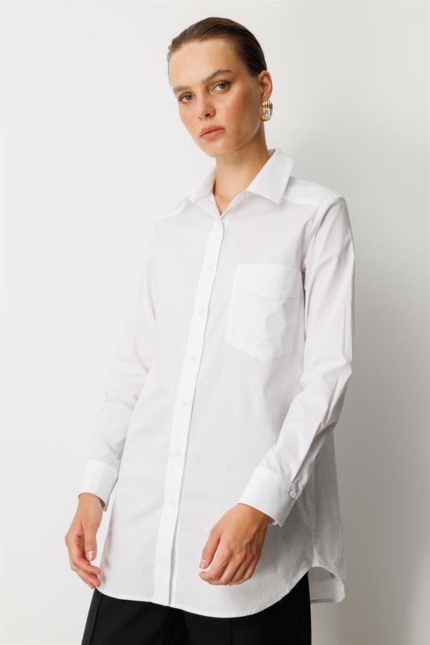 Cep Detay Pamuklu Tunik Gömlek-SİYAH