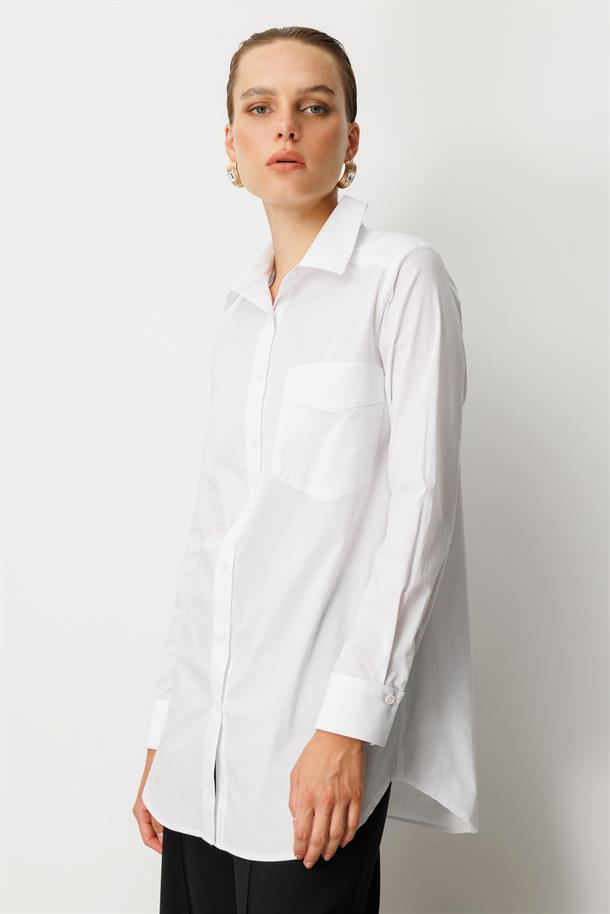 Cep Detay Pamuklu Tunik Gömlek-SİYAH