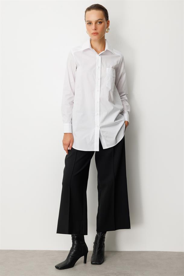 Cep Detay Pamuklu Tunik Gömlek-SİYAH