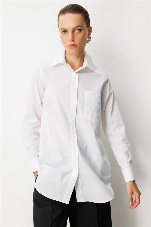 Cep Detay Pamuklu Tunik Gömlek-SİYAH