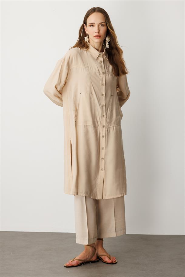 Cep Detay Modal Uzun Tunik-TAŞ