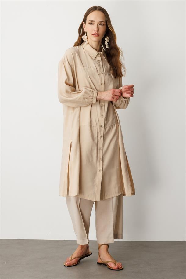 Cep Detay Modal Uzun Tunik-TAŞ