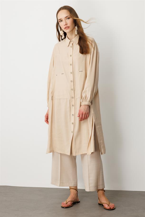 Cep Detay Modal Uzun Tunik-TAŞ