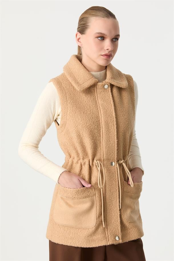 Cep Detaylı Buklet Ceket-CAMEL