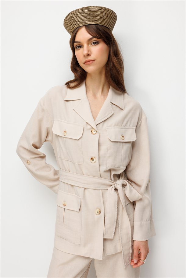 Cep Detaylı Ceket Gömlek-TAŞ